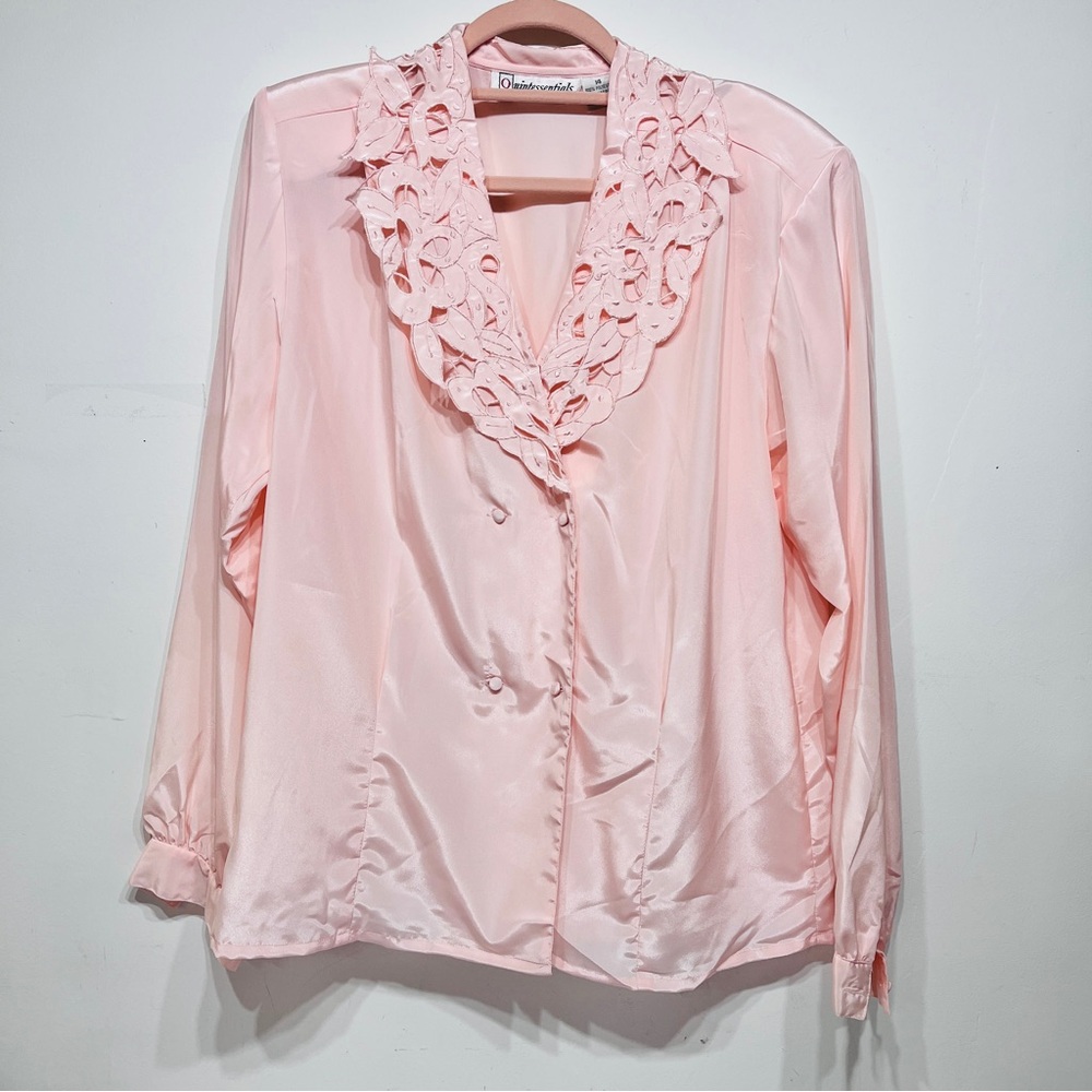 Vintage Quintessentials Women’s Peach Blouse 14 Career Embroidered
